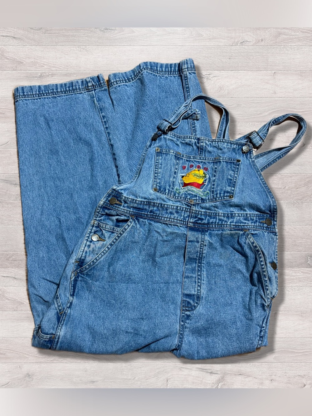 VTG Winnie The Pooh Hunny Size Medium Blue Jean Denim Overalls Women’s Disney